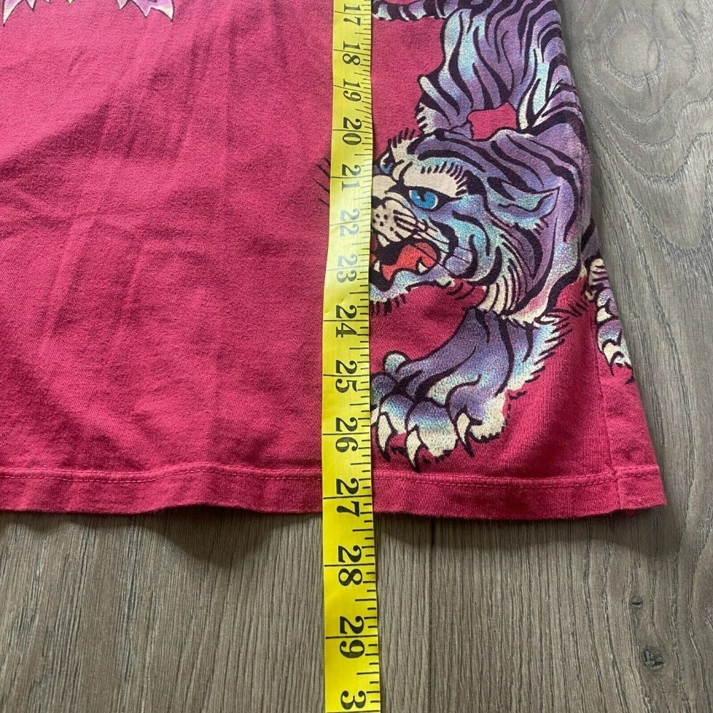 Authentic Ed Hardy Red to Black Ombre Long Sleeve Tee with Graphic Tiger & Rose - Picture 12 of 12